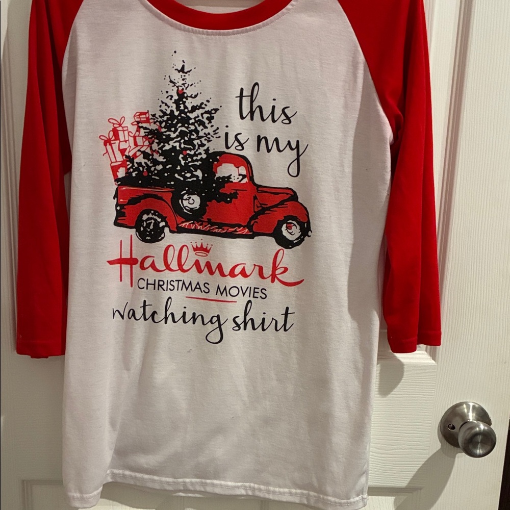 Hallmark Festive Red and White Women’s 3/4 Sleeve Tee